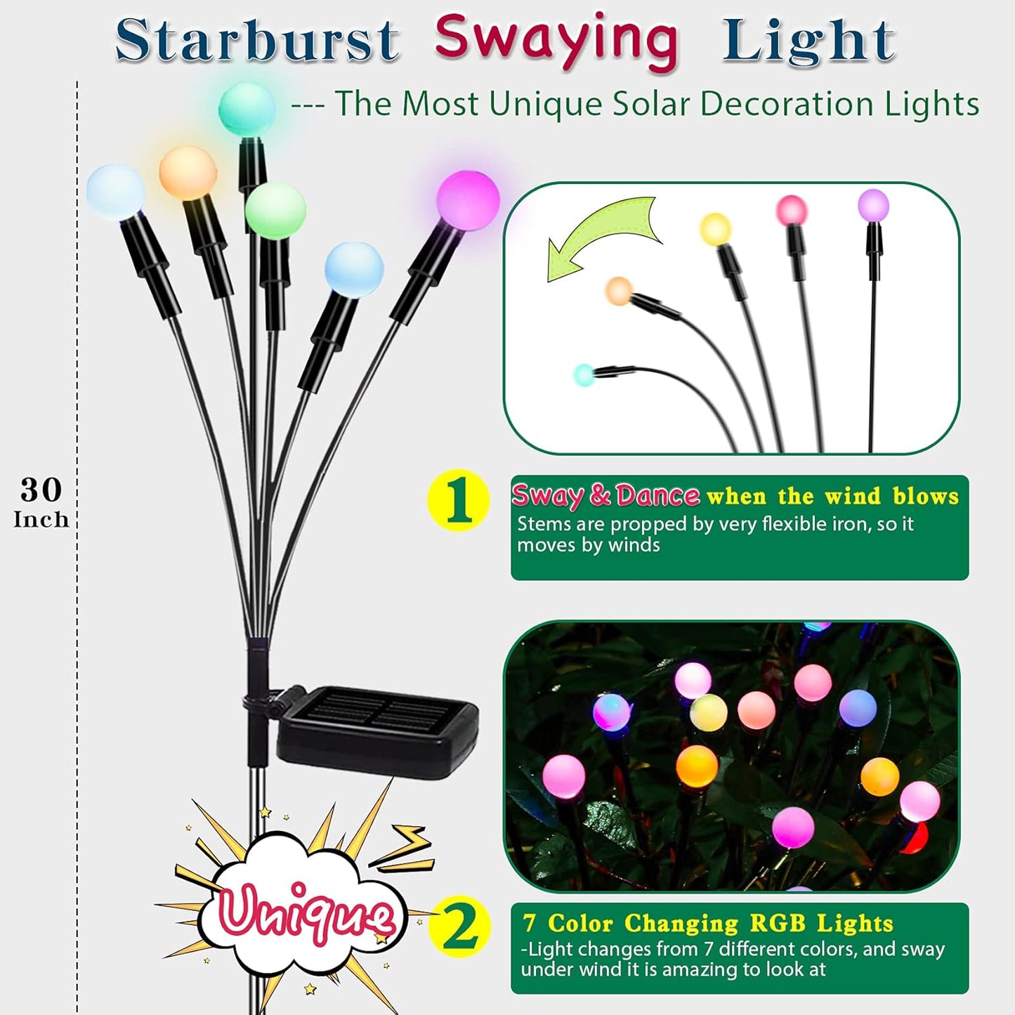 TONULAX Solar Garden Lights, Starburst Swaying Light - Swaying When Wind Blows, Solar Lights