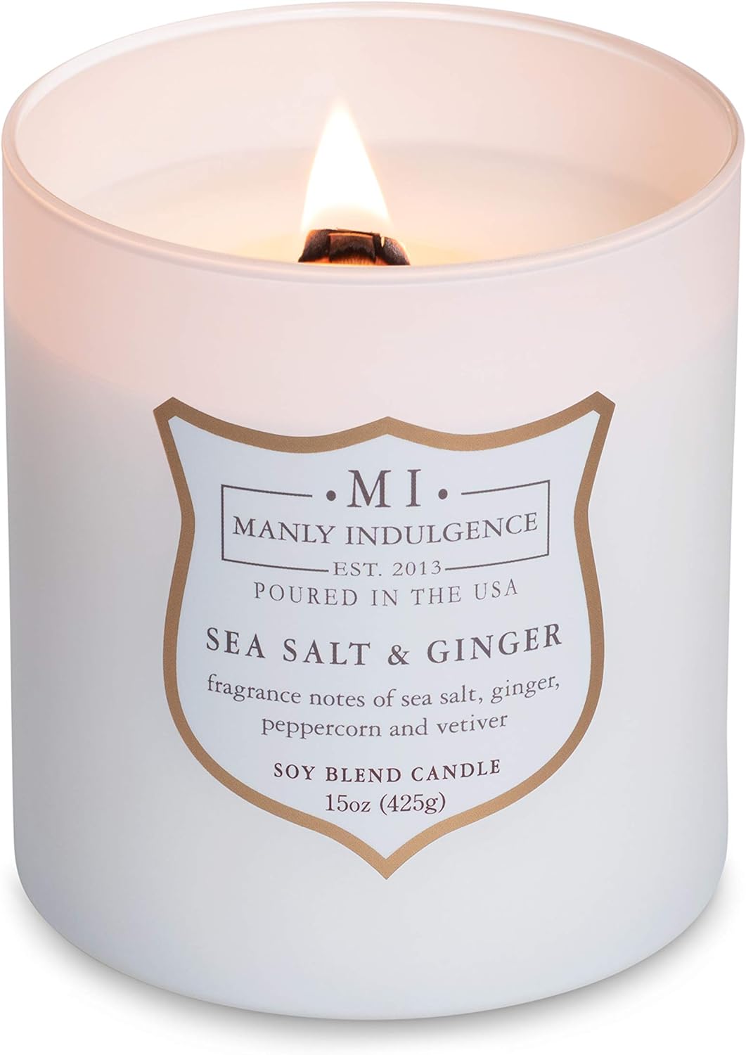 Manly Indulgence Sea Salt & Ginger Scented Candles for Men, 15 oz Wooden Wick, Premium Soy Blend