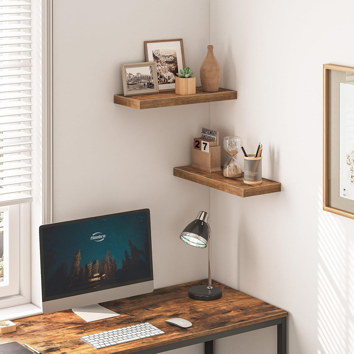 HOOBRO Floating Shelves for Wall, Wall Mounted Shelf Set of 2, 15.7" Hanging Shelf with Invisible