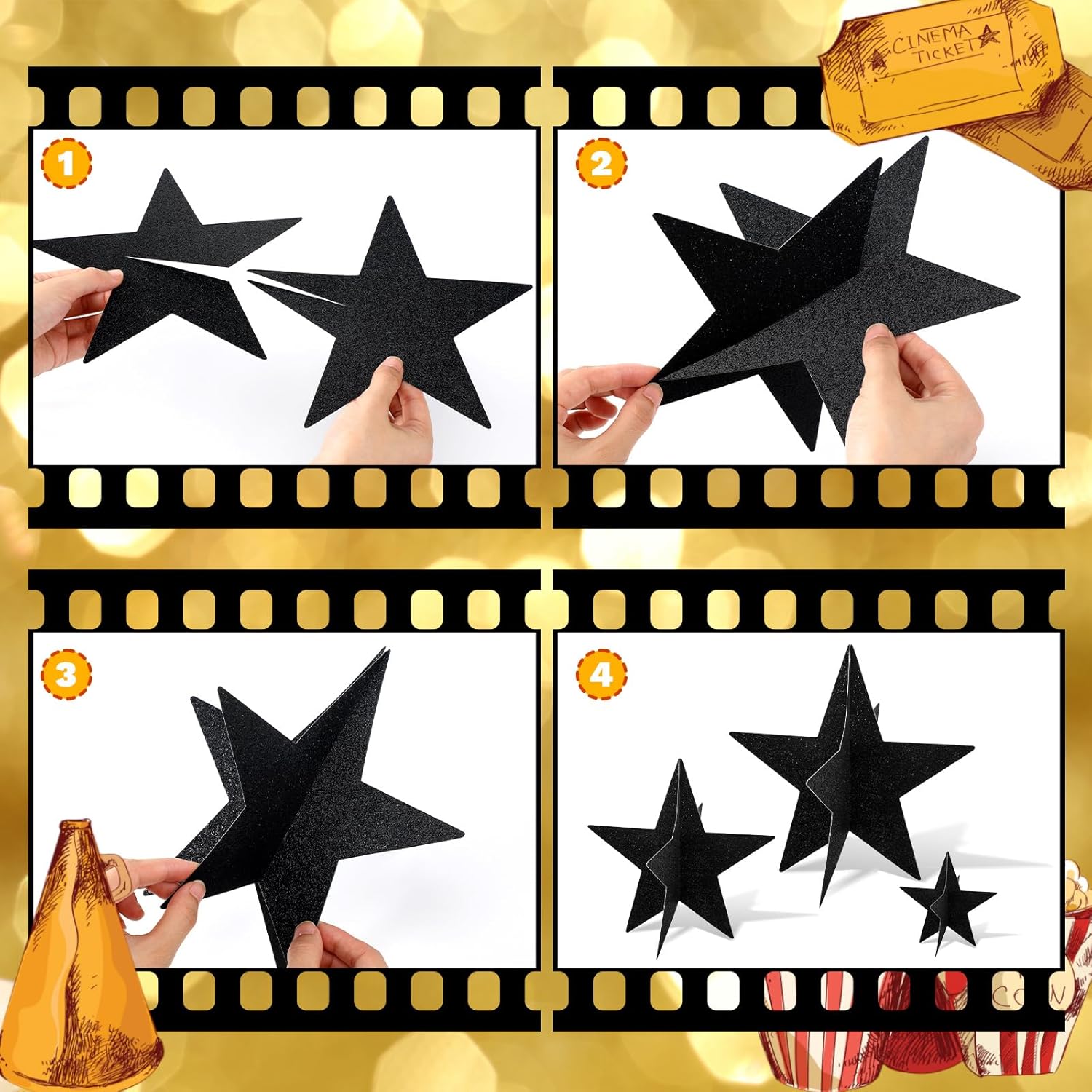 45 Pcs 3D Star Centerpieces Movie Night Decorations for Table in 3 Sizes Hanging Supplies for Red