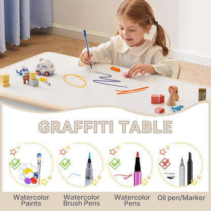 Kids Study Table and Chairs Set, Height Adjustable Toddler Table and Chair Set for Kids Ages 3-8