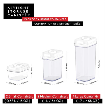 DWËLLZA KITCHEN Airtight Food Storage Containers with Lids - 5 Piece Set - Kitchen Accessories