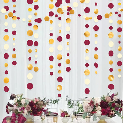 46 Ft Maroon Gold Party Decorations Burgundy Gold Beige Polka Dot Garland Hanging Paper Circle Dots