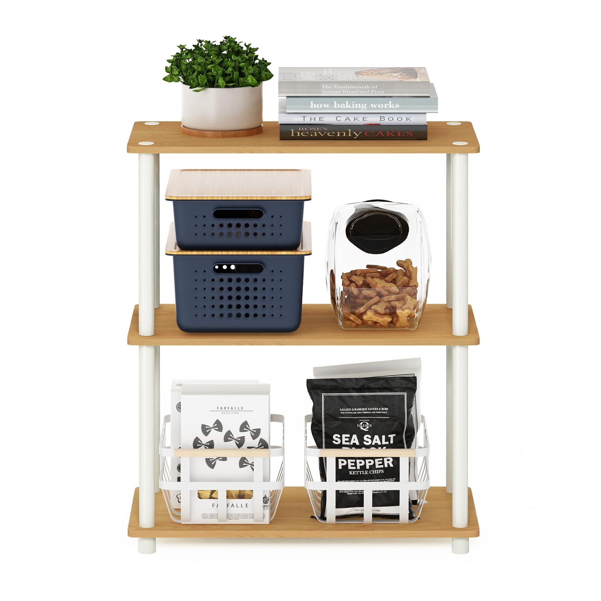 Furinno TURN-N-TUBE Storage Shelves, 3-Tier Book Shelf, Corner Shelf, Toolless Open Shelves, for