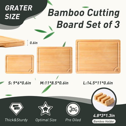 Bamboo Cutting Board Set Non Slip Feet with Holder Over Sink Kitchen Gadgets Seller 2025 First