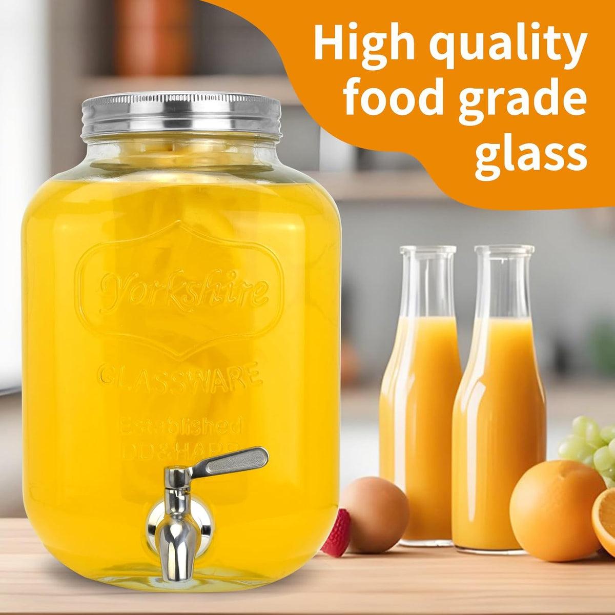 DD&HAPP Glass Beverage Dispenser With Stainless Steel Spigot,1.2 Gallon Mason Jar Drink