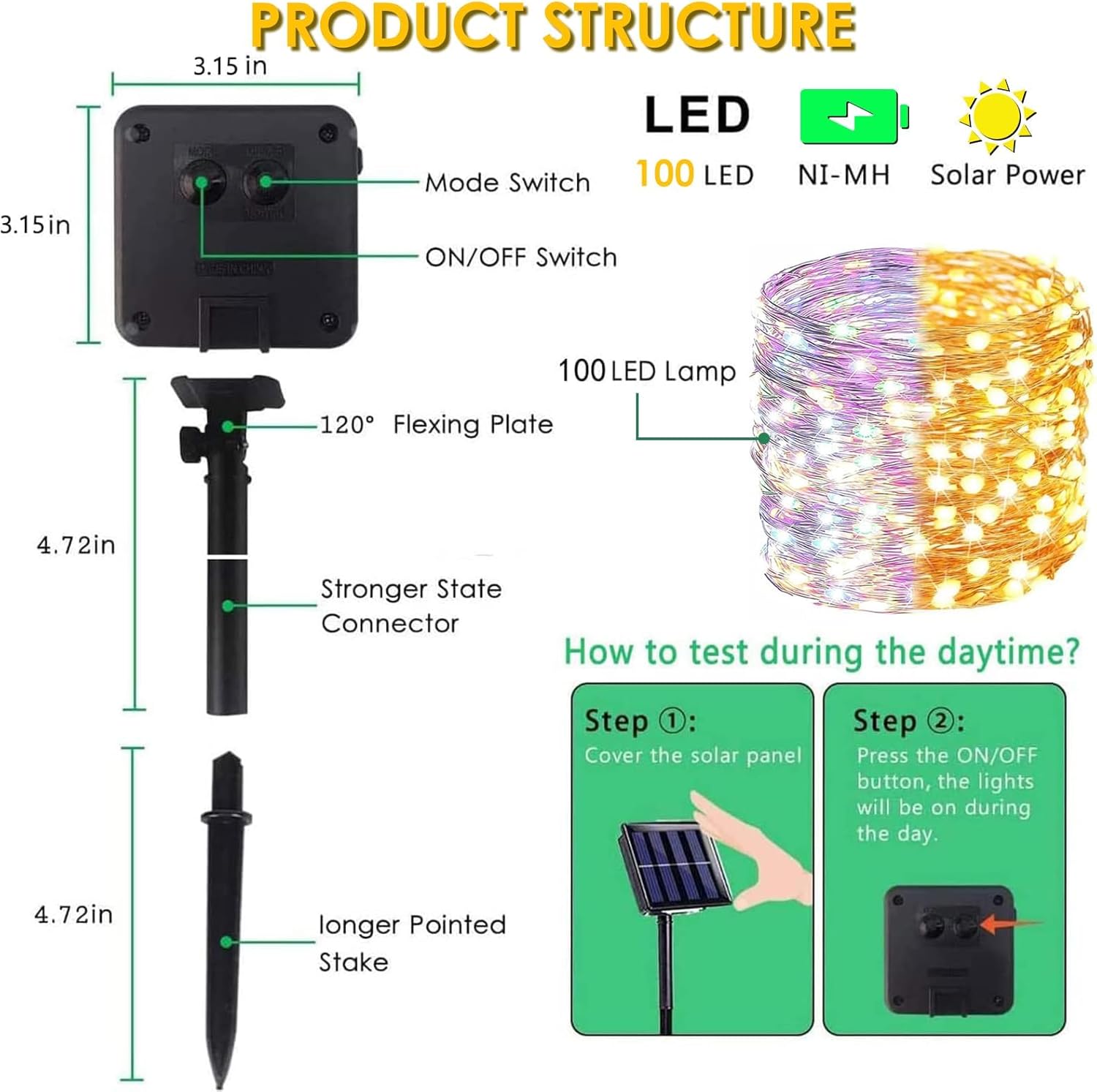 (Warm White ⇋ Multicolor) Solar Christmas String Lights Outdoor, 2-Pack 80FT 200 LED Waterproof
