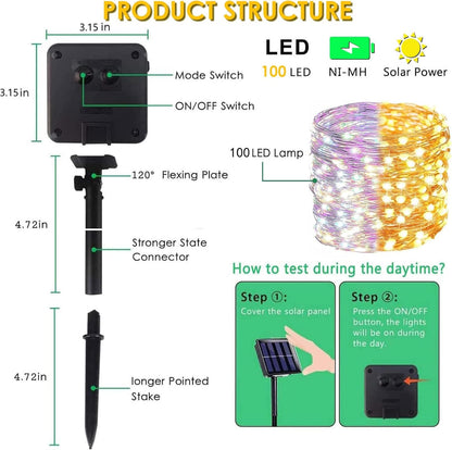 (Warm White ⇋ Multicolor) Solar Christmas String Lights Outdoor, 2-Pack 80FT 200 LED Waterproof