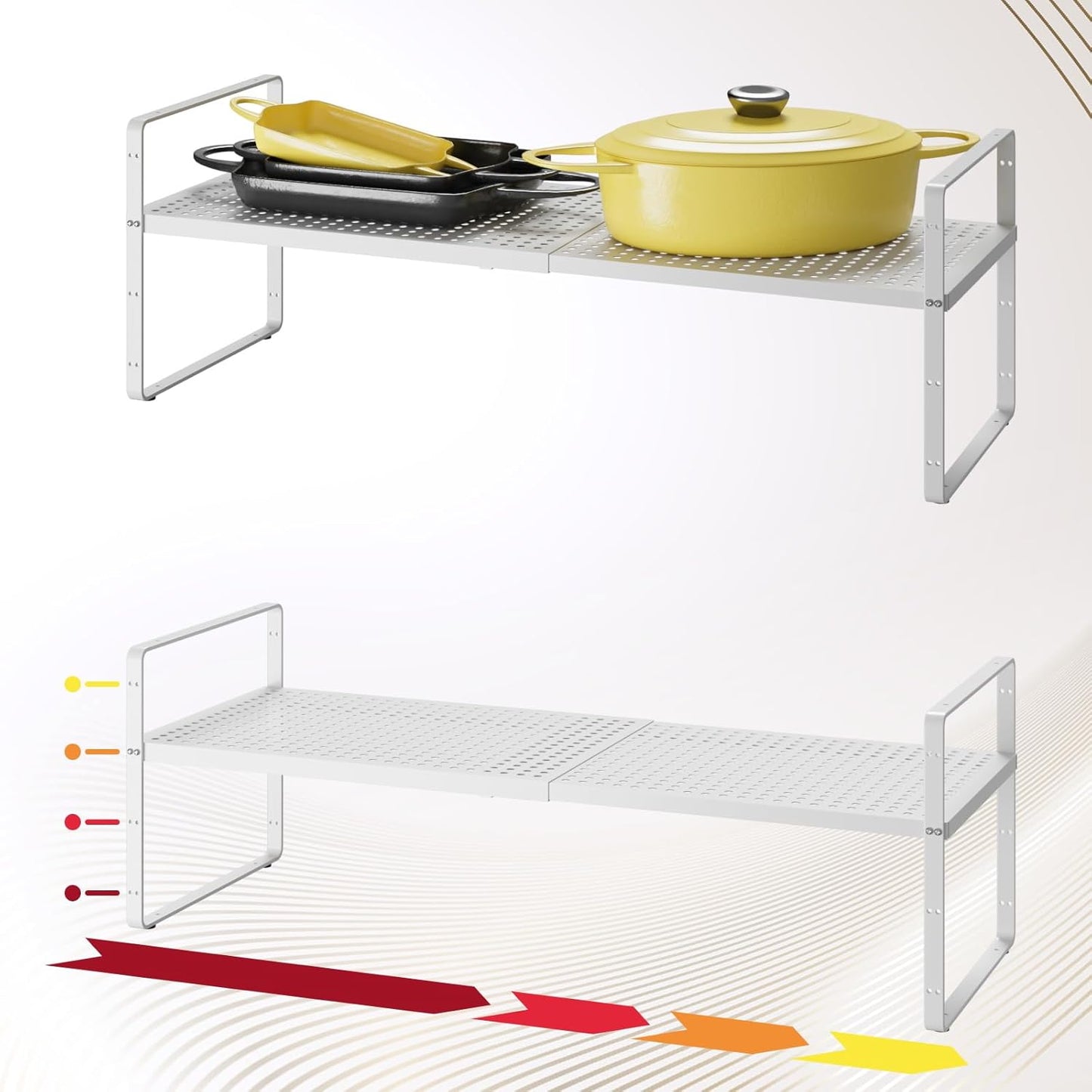 Hole Pattern Expandable Shelf Organizer,2Pack 10.2" Wide Easy to Assemble Cabinet Organizer Shelf