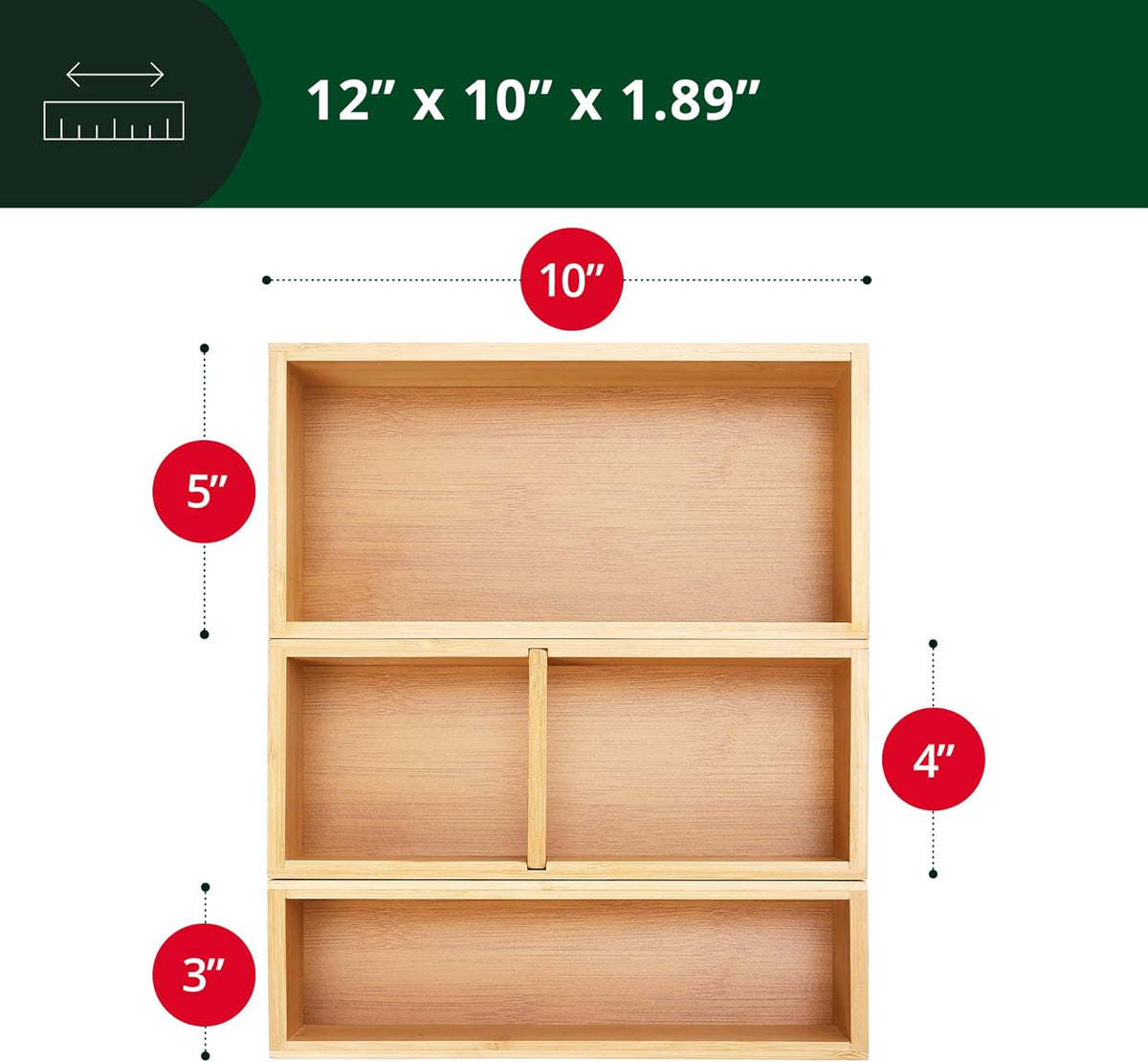 ROYAL CRAFT WOOD Luxury Bamboo Drawer Organizer Storage Box, Bin Set - Multi-Use Drawer Organizer