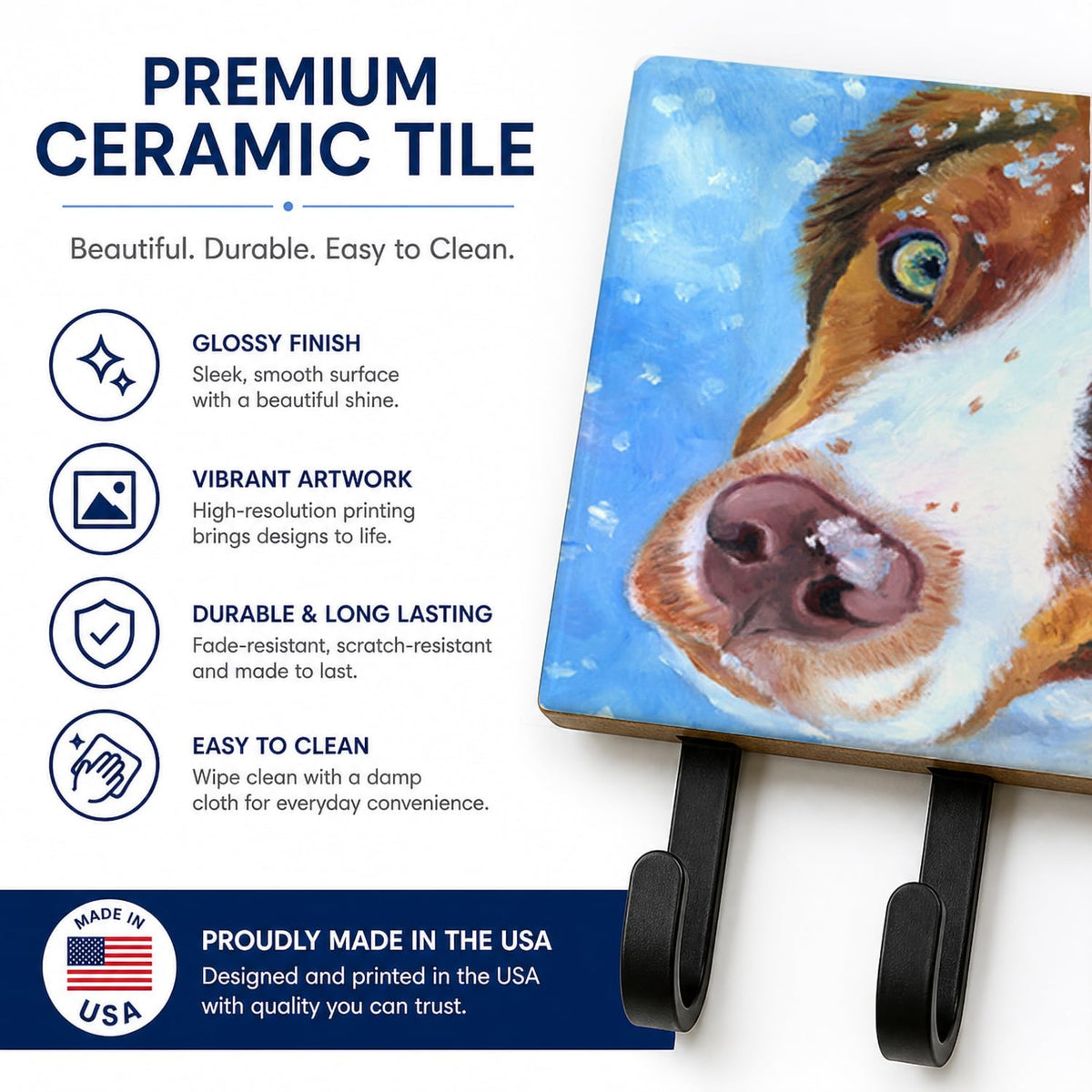 Caroline's Treasures 7348TH68 Snow Baby Brittany Spaniel Leash or Key Holder, Wall Hooks, Key Hooks