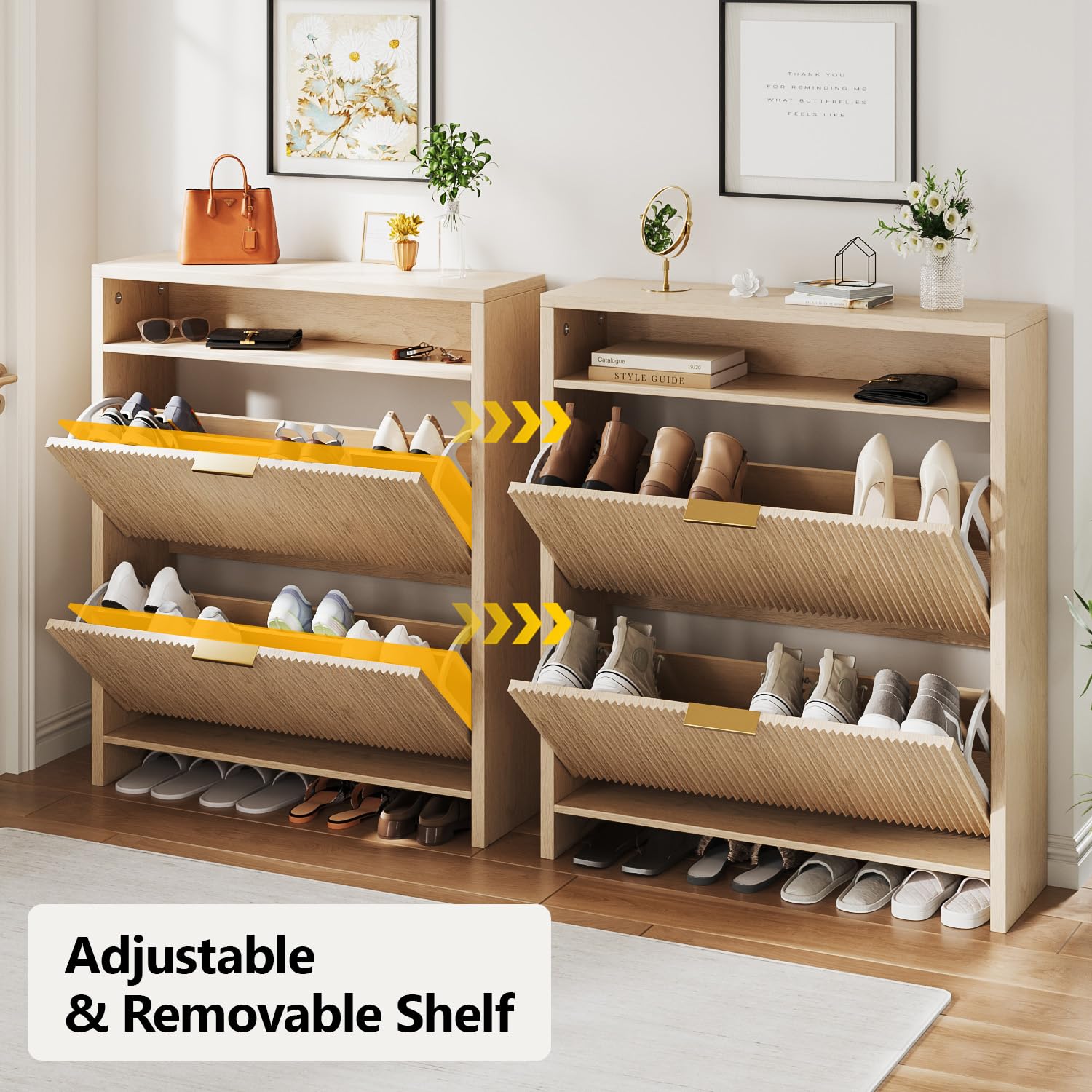 Angel Sar 31.5" Fluted Shoe Cabinet Storage for Entryway