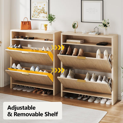 Angel Sar 31.5" Fluted Shoe Cabinet Storage for Entryway