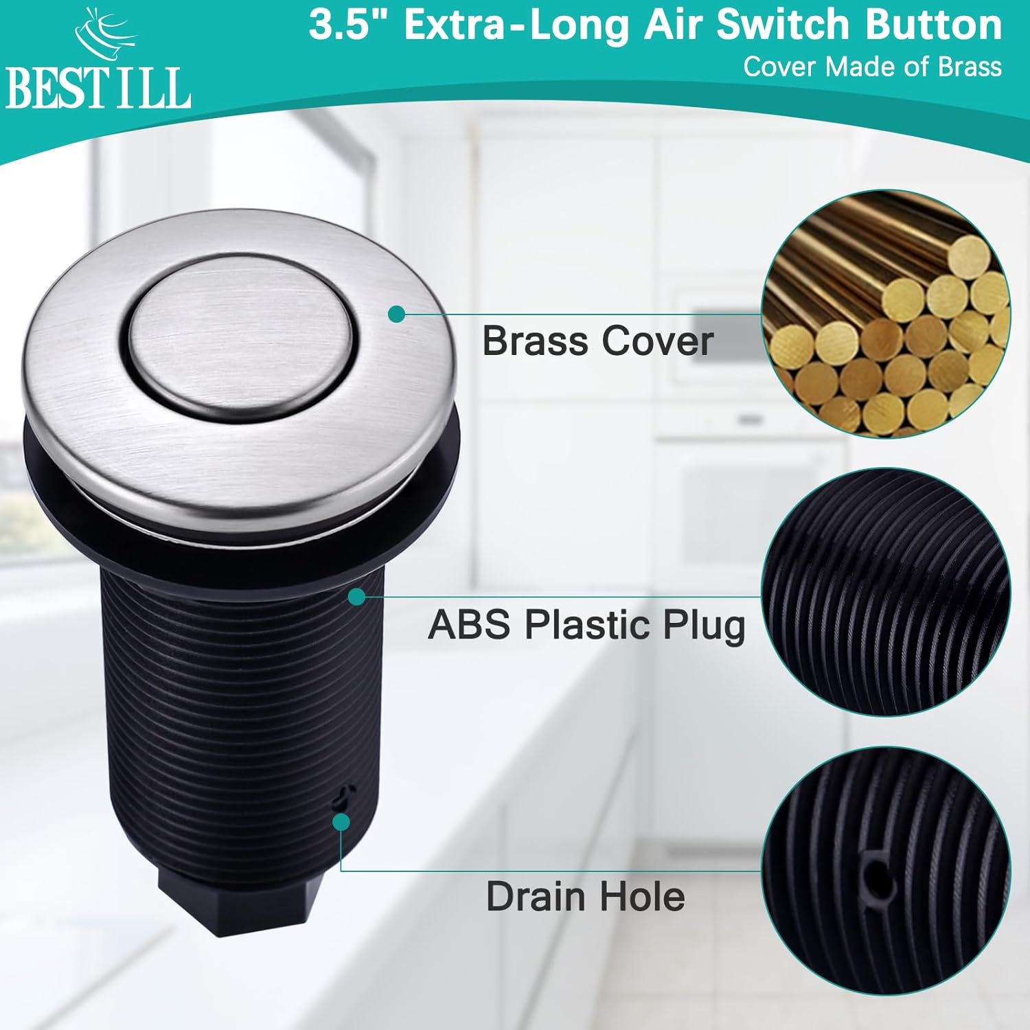 BESTILL Garbage Disposal Air Switch Kit - UL Listed, Cordless Sink Top Switch Button for Waste