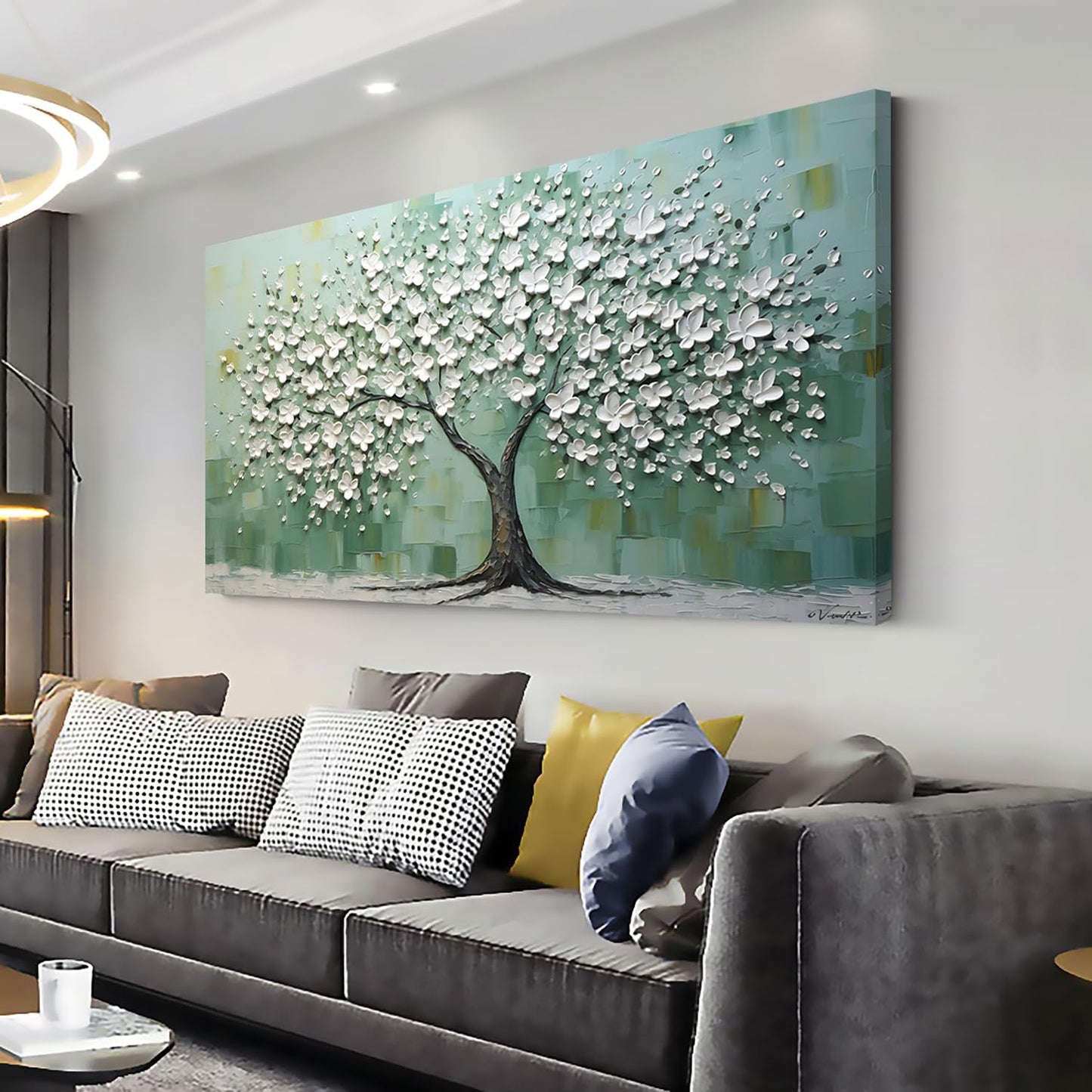 LASMOND Turquoise Tree of Life Wall Art for Living Room Canvas Prints Artwork Modern Abstract