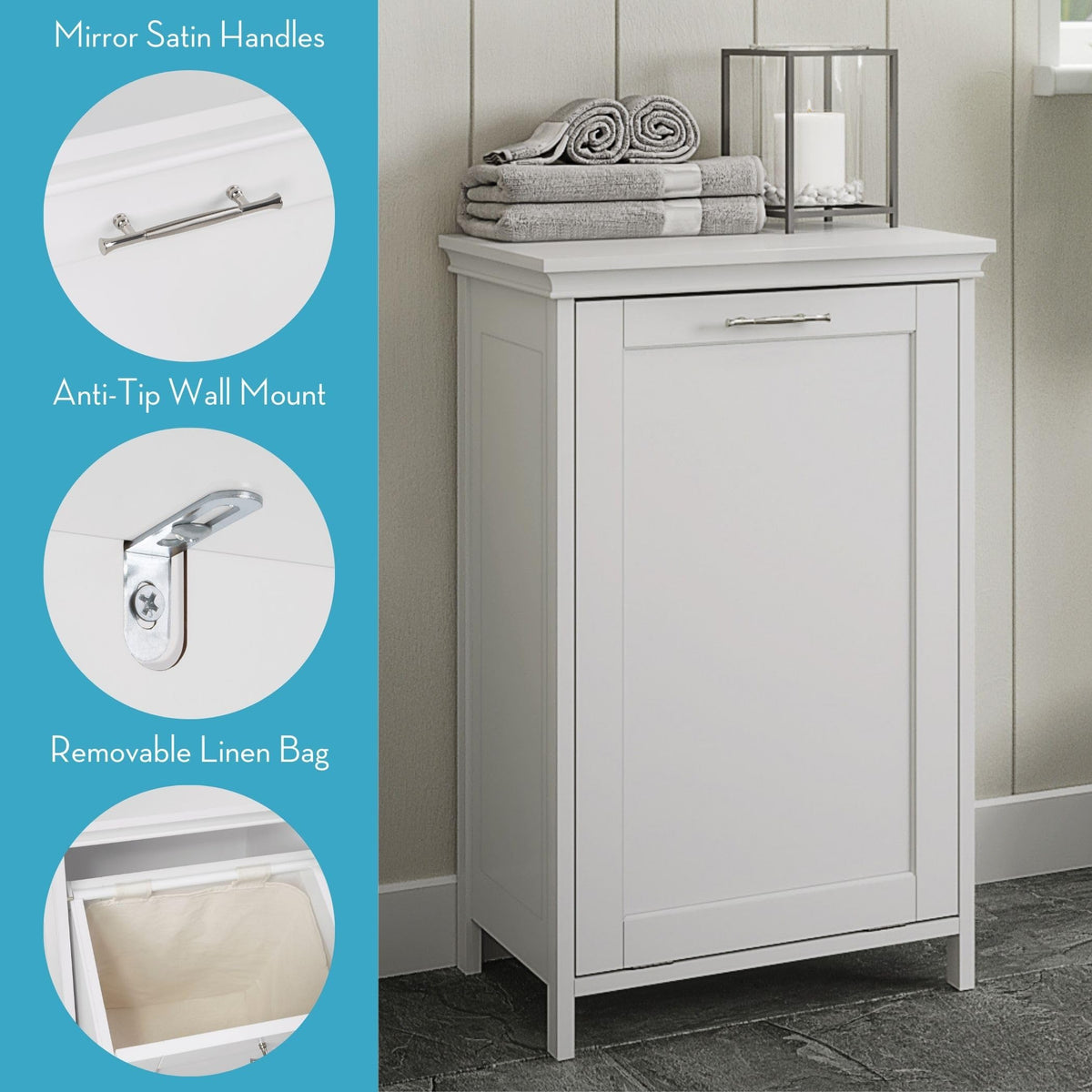 RiverRidge Somerset Tilt-Out Laundry Hamper, White