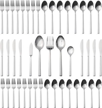 Alata Cube 45-Piece Forged Stainless Steel Flatware Set Cutlery Set,Service for 8,Silver