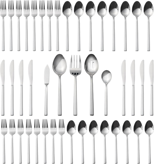 Alata Cube 45-Piece Forged Stainless Steel Flatware Set Cutlery Set,Service for 8,Silver
