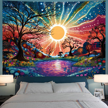 Serborlur Tree of Life Tapestry Trippy Sun Forest Tapestries Colorful Starry Sky Tapestries Hippie