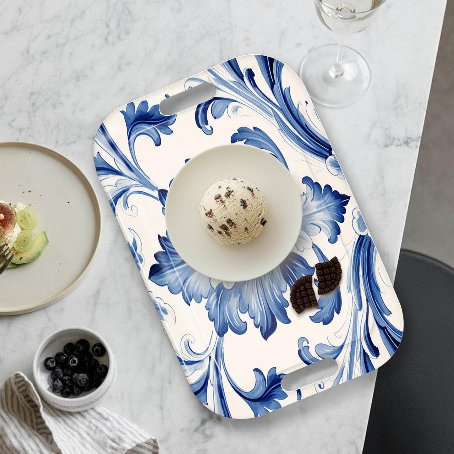 Serving Trays with Handles, 14.5 x 9.8 inch Rectangular Plastic Tray for Restaurant, Kitchen, Blue