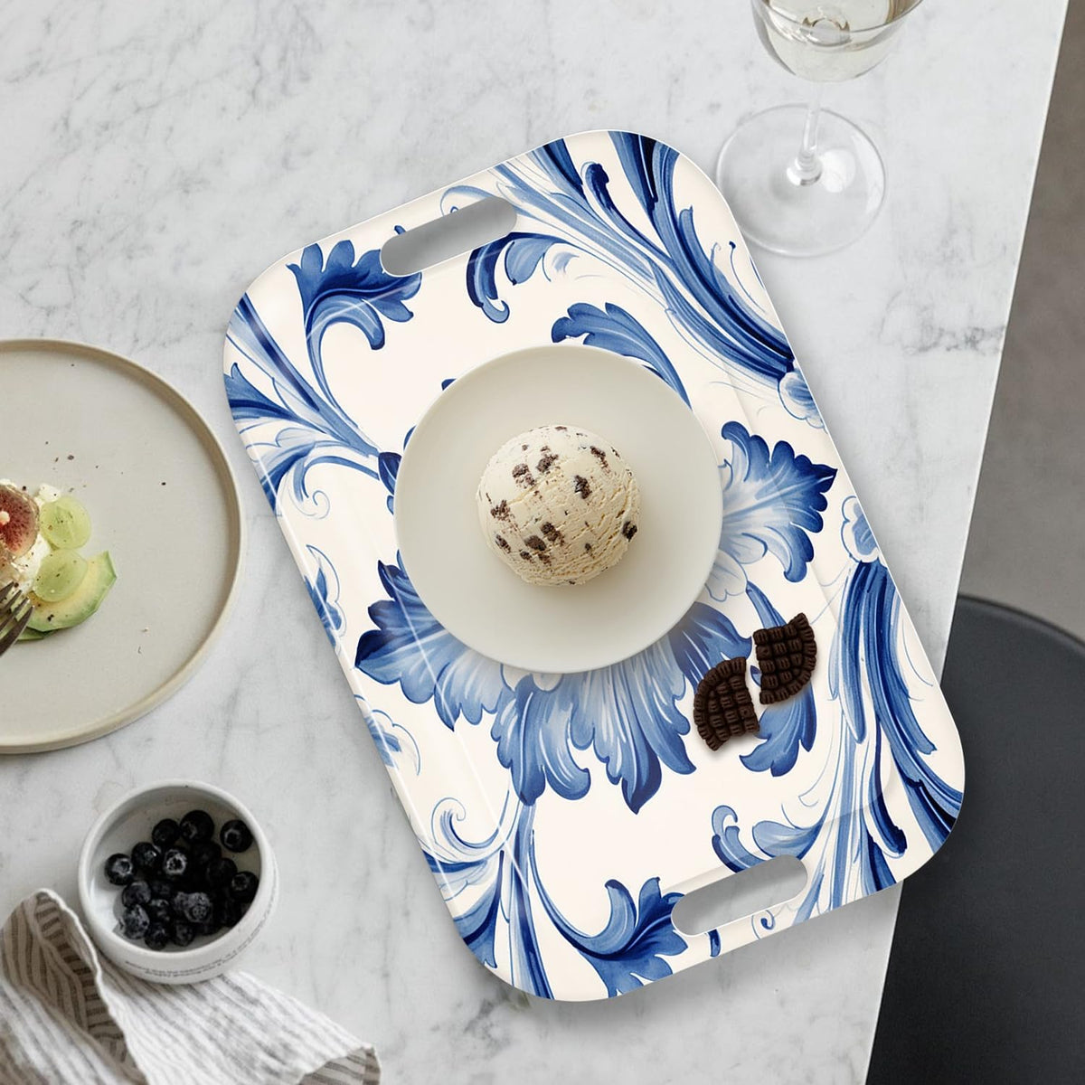 Serving Trays with Handles, 14.5 x 9.8 inch Rectangular Plastic Tray for Restaurant, Kitchen, Blue
