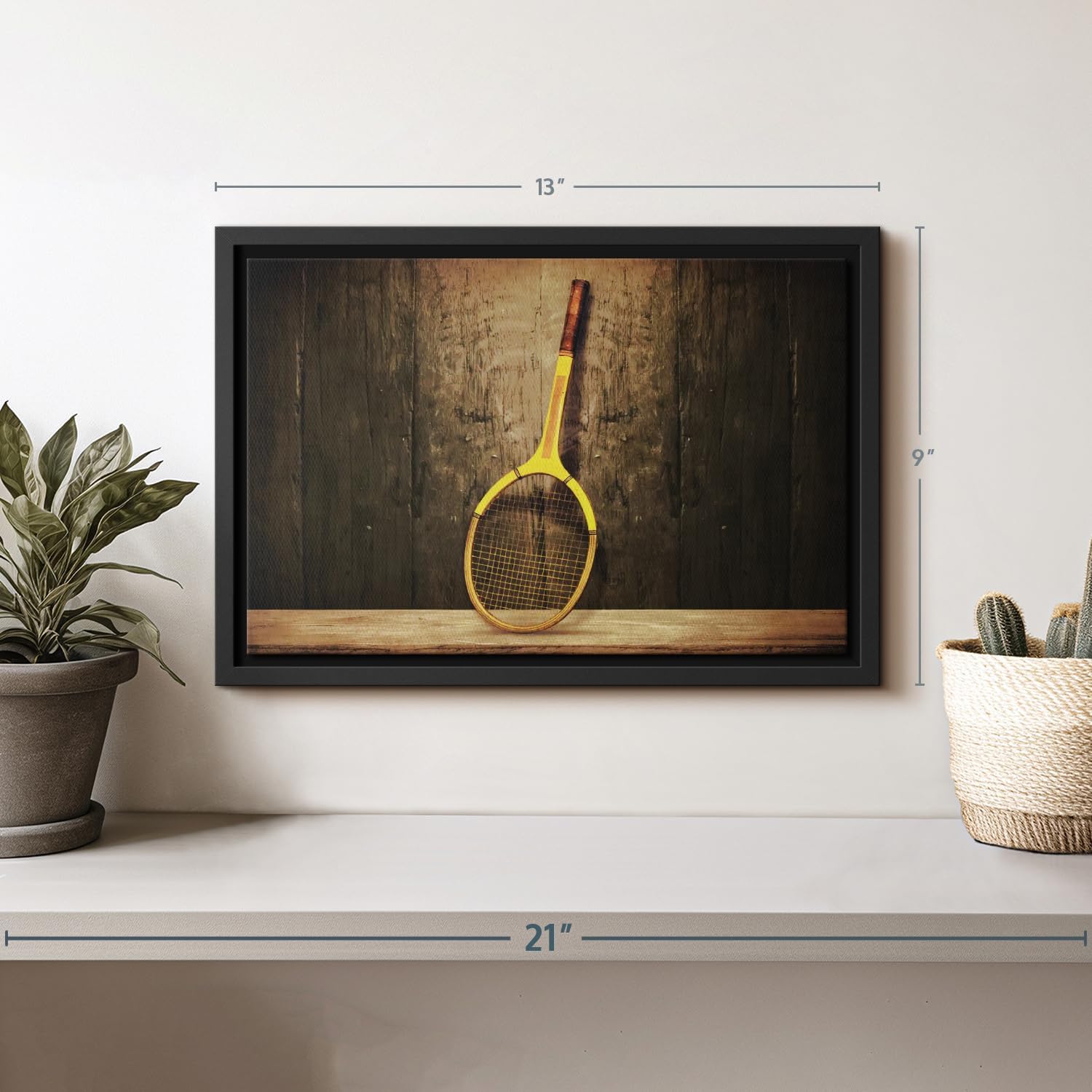 ElephantStock Vintage Tennis Racket Wall Art - Horizontal Framed Canvas - 1-Piece Living Room Wall