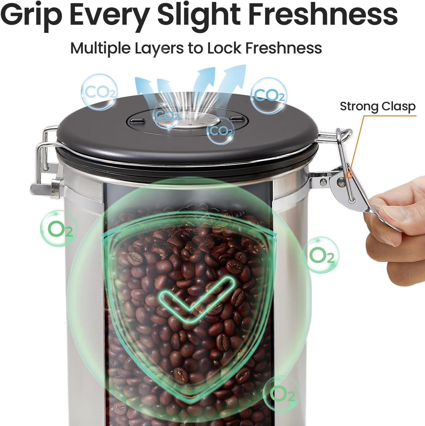 Veken Coffee Canister, 39OZ Large, Airtight Stainless Steel Food Storage Container for 2.2lbs