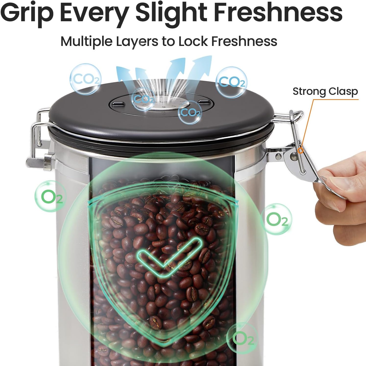 Veken Coffee Canister, 39OZ Large, Airtight Stainless Steel Food Storage Container for 2.2lbs