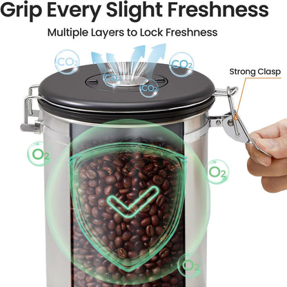 Veken Coffee Canister, 39OZ Large, Airtight Stainless Steel Food Storage Container for 2.2lbs