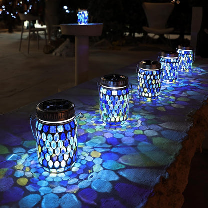 Cooo 4 Pack Mosaic Lanterns Outdoor Waterproof with 215% Larger Solar Panel, Never Rust Lids, True