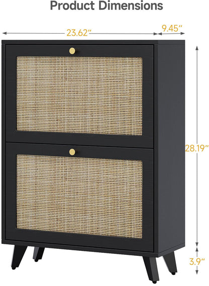 Angel Sar Rattan Shoe Cabinet for Entryway, Slim Shoe Storage Cabinet