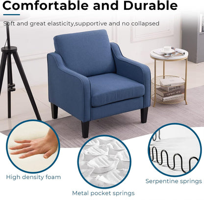VINGLI Modern Accent Chairs Set of 2, Blue Living Room Chairs Comfy Armchair for Bedroom
