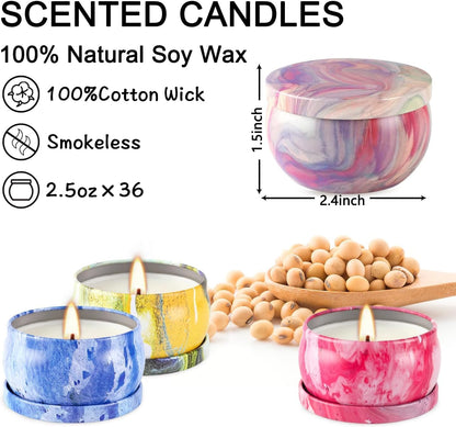 36 Pack Scented Candles Set for Home, Relaxing Stress Relief, Aromatherapy - Natural Soy Wax and