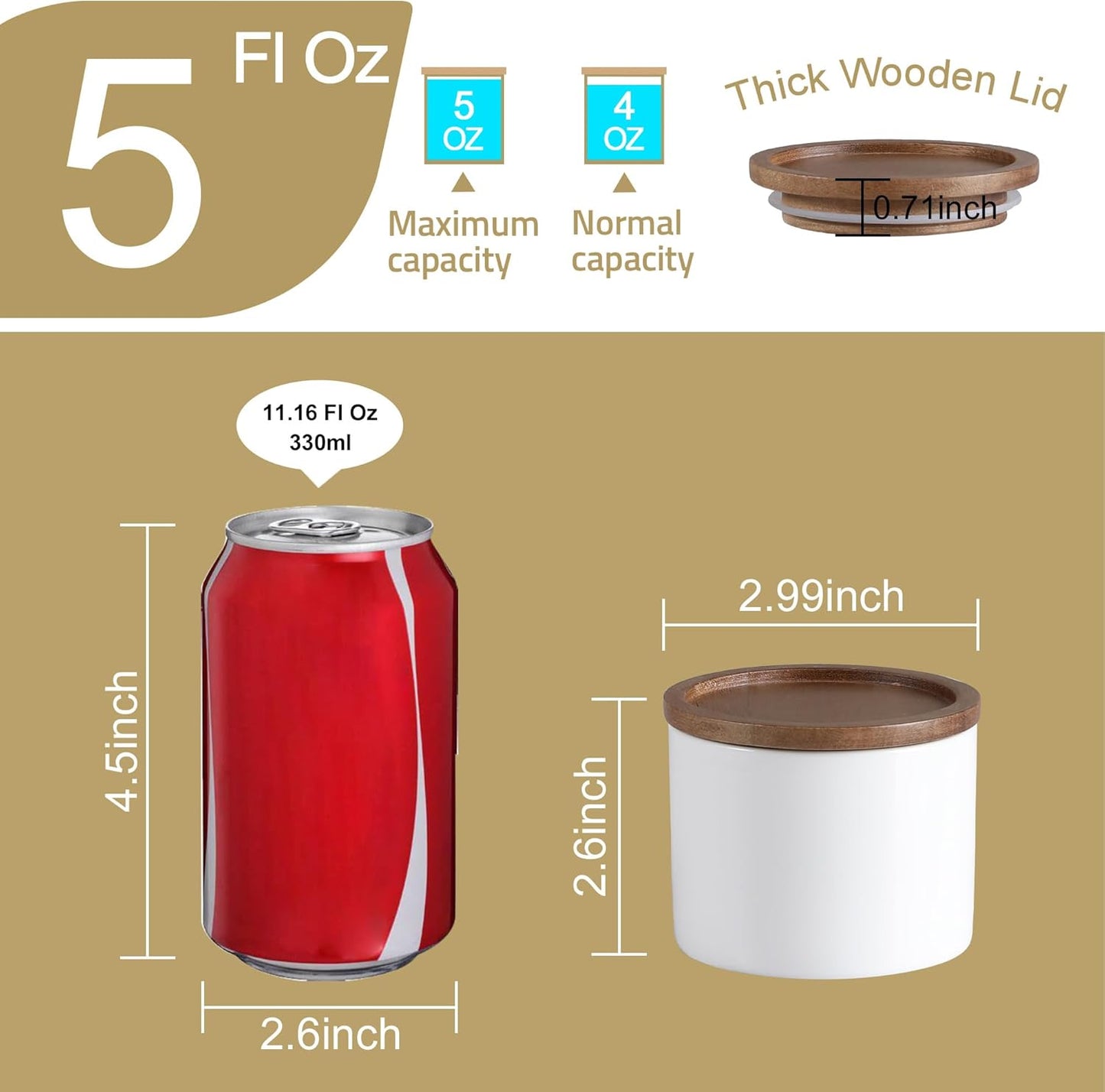 Sweejar Kitchen Canisters Ceramic Food Storage Jar, Stackable Containers with Airtight Seal Wooden