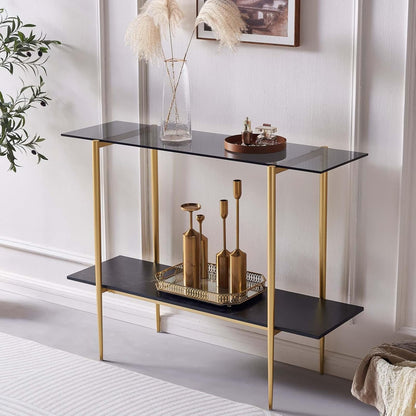 Glass Console Table for Living Room, Foyer & Entrance, 2-Tiers Mid-Century Modern Sofa Table with