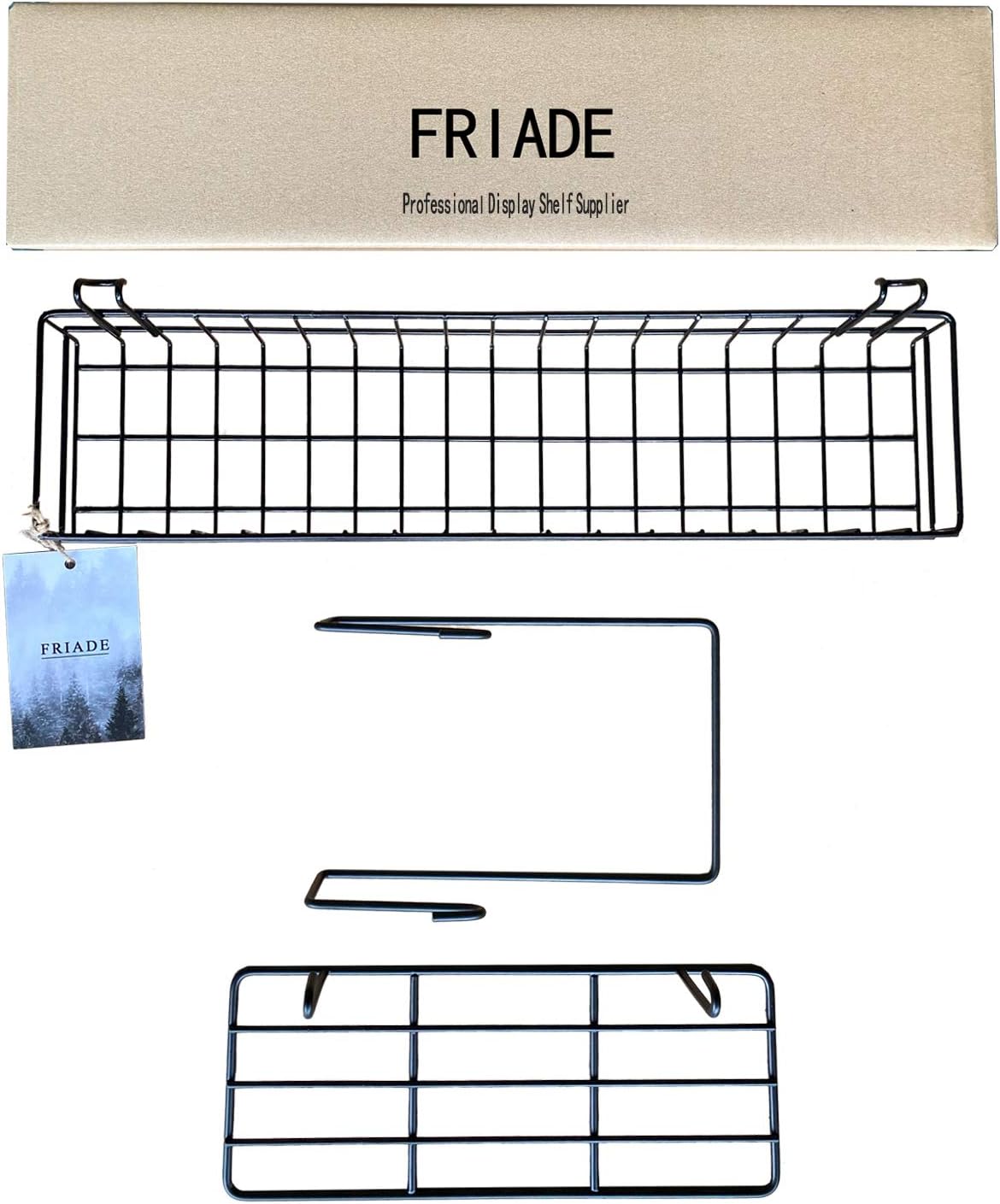 FRIADE Wall Grid Panel Hanging Basket with Hooks,Bookshelf,Display Shelf,Wall Organizer and Metal
