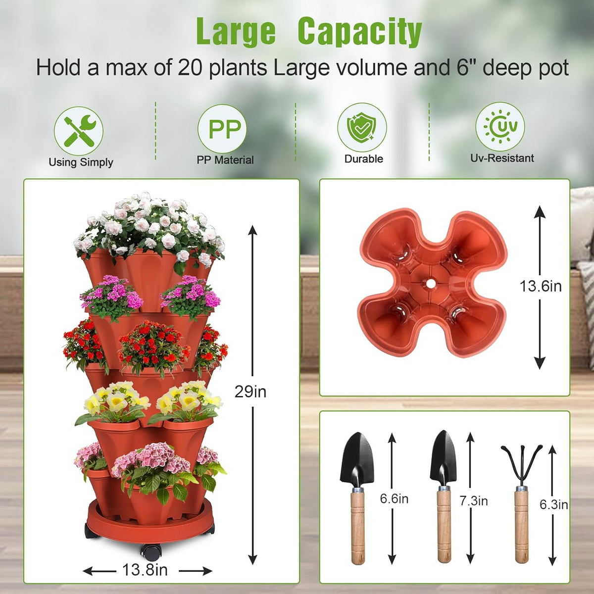 Vertical Strawberry Planter 5 Tier Stackable Tower Herb Planters Stacking Outdoor Garden Planters