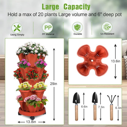 Vertical Strawberry Planter 5 Tier Stackable Tower Herb Planters Stacking Outdoor Garden Planters