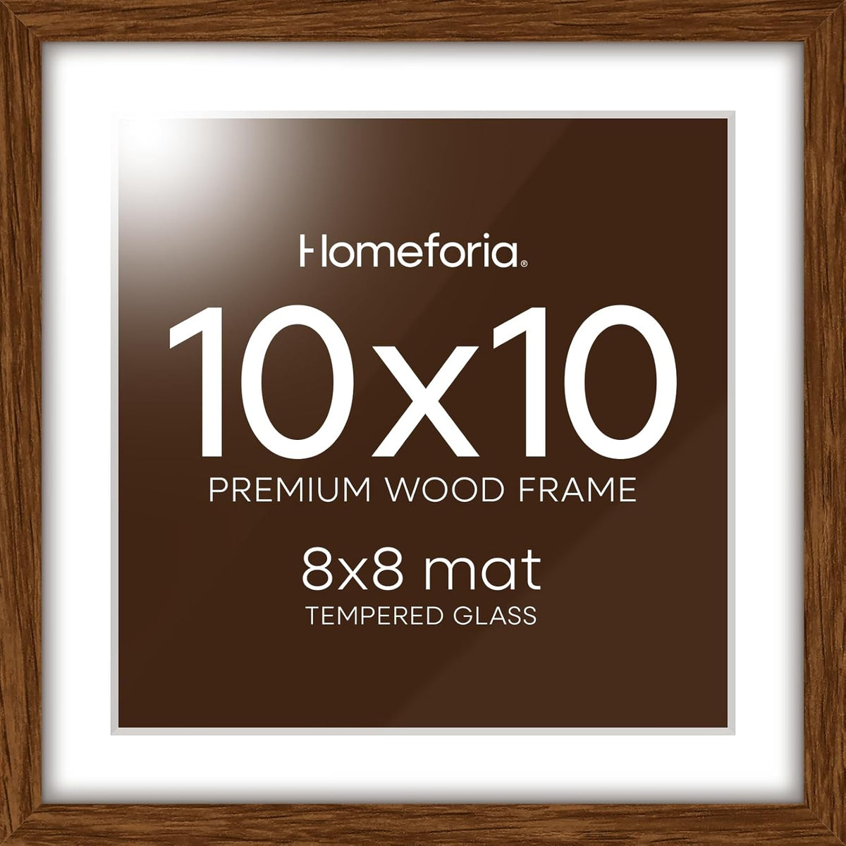 Homeforia 10x10 Picture Frame Brown, High-End Dark Oak 10 x 10 Square Brown Wood Frames with Mat 8