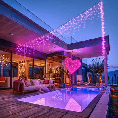 Pink Christmas Lights Outdoor, 33ft 400 LED Icicle Lights for Outside Clear Wire Connectable