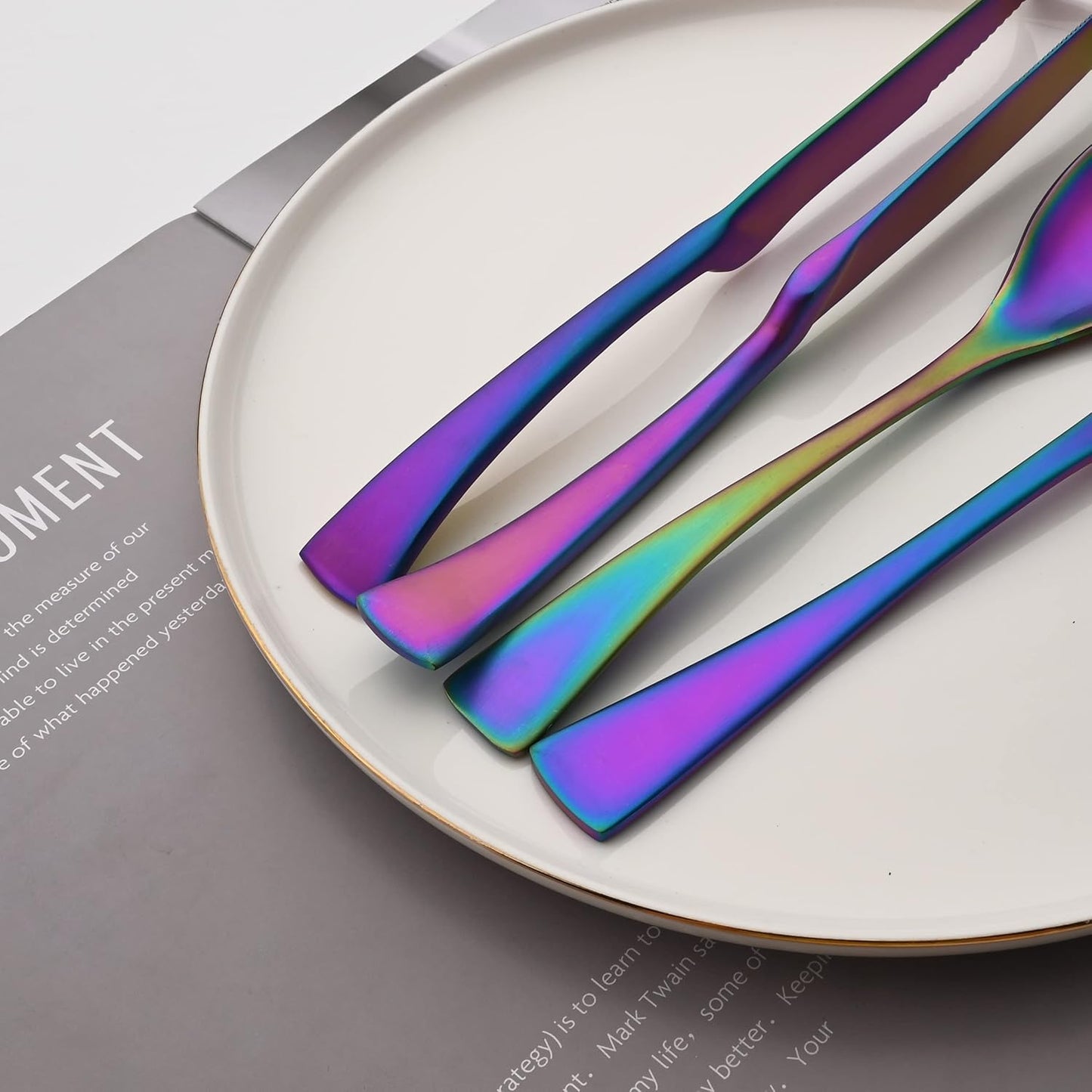 Luxury 18/10 Stainless Steel Matte Rainbow Colorful Flatware Set - Silverware Cutlery Utensil Set
