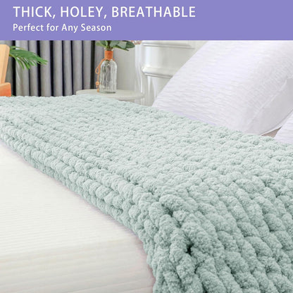 Bigacogo Chunky Knit Throw Blanket for Couch, 40x60 inches, 100% Hand Knitted with Thick Jumbo