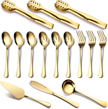 Gold Serving Utensils, OGORI 15-Piece Stainless Steel Gold Serving Utensils Set Include Serving