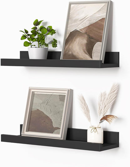 Heimlove Picture Ledge Shelf, Small Floating Shelves Set of 2, 16 Inches Picture Shelf for Wall