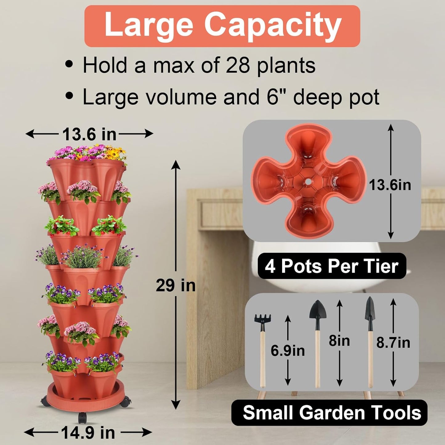 DUNCHATY Stackable Planters 7 Tier Vertical Garden Planting Tower Planters Strawberry, Herb