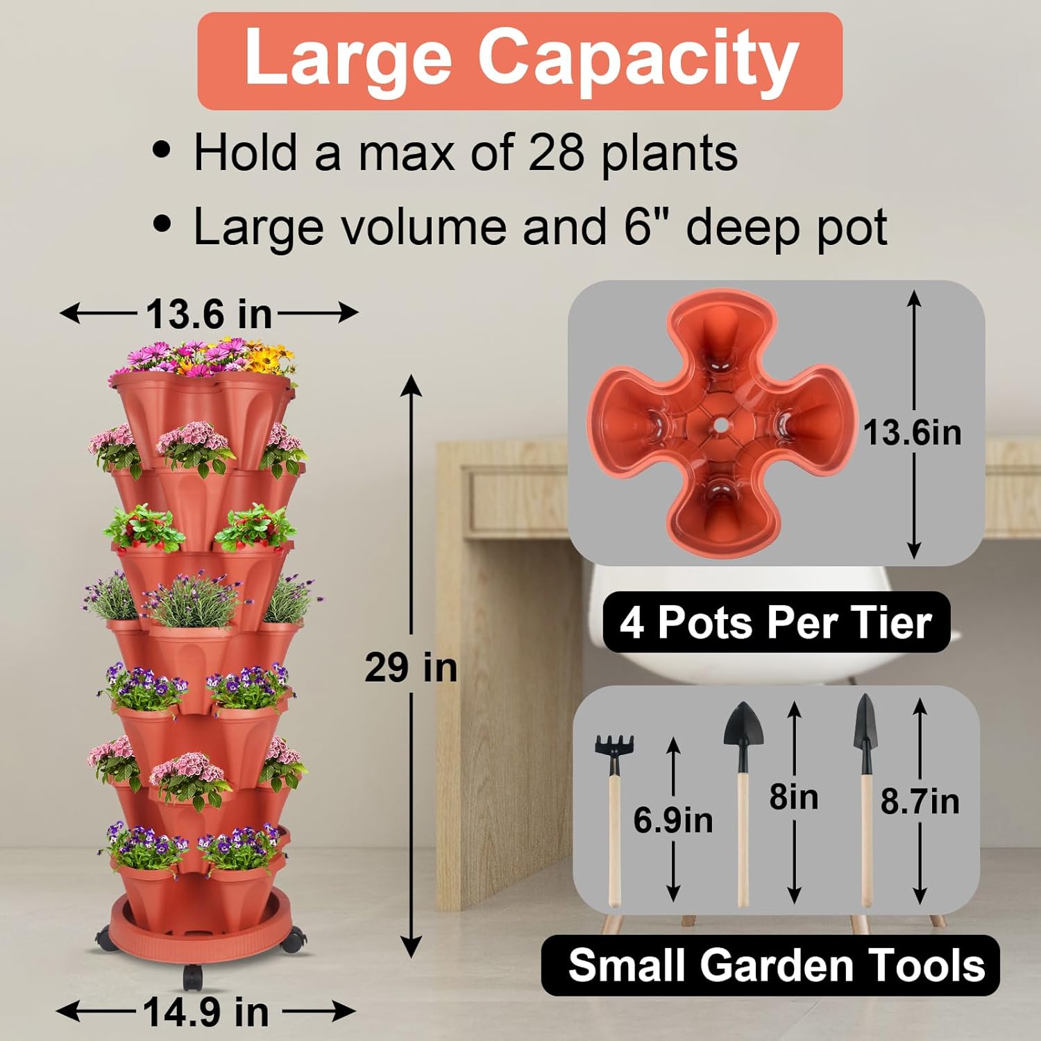 DUNCHATY Stackable Planters 7 Tier Vertical Garden Planting Tower Planters Strawberry, Herb