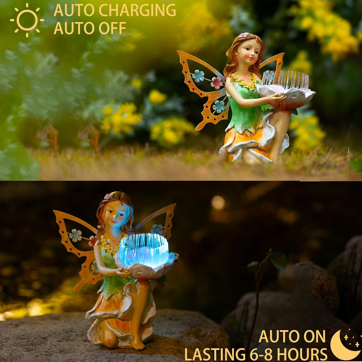 Fairy Decor Solar Outdoor Statues, Fairy Garden Accessories for Outside Garden Gifts,Resin