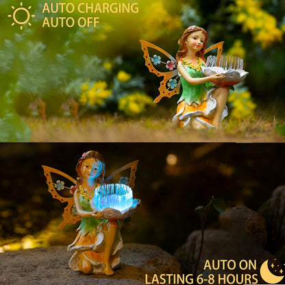 Fairy Decor Solar Outdoor Statues, Fairy Garden Accessories for Outside Garden Gifts,Resin