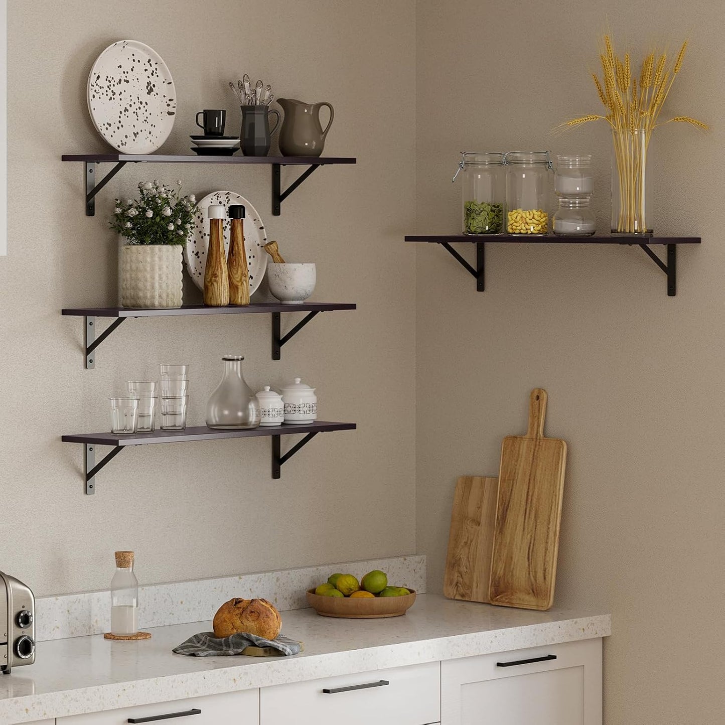 DINZI LVJ Long Wall Shelves, 23.6 Inch Wall Mounted Shelves Set of 2, Easy-to-Install, Wall Storage