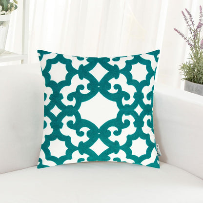 HWY 50 Teal Decorative Throw Pillow Covers 18x18 Inch (1 Piece), Embroidered Cotton Farmhouse